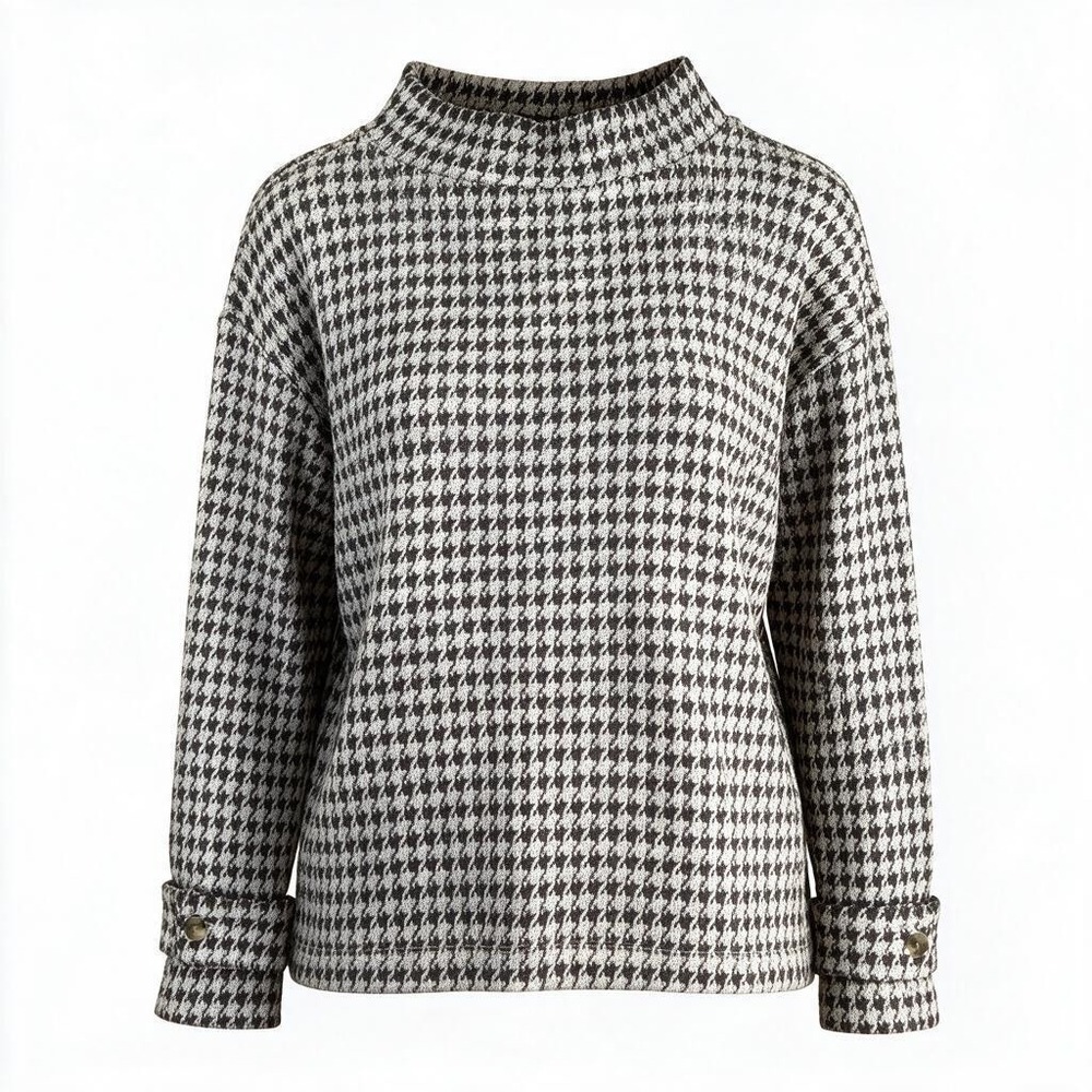 Ann Taylor Houndstooth Mock Neck Knit Top Plum Cream XS 596096